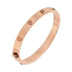 TORY BURCH • Rose Gold 7mm Logo Miller Studded Hinge Bangle Bracelet